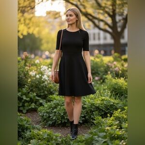 Theory Black Short Sleeve Fit & Flare Dress – Size 6 – Elegant Minimalist Dress